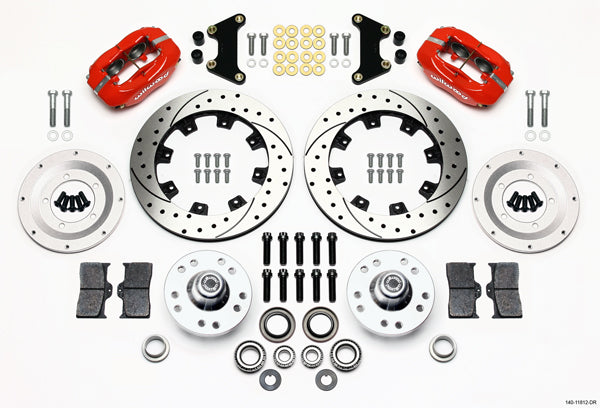 57-62 CORVETTE FULL DISC BRAKE KIT,12" DRILLED ROTORS,RED CALIPERS