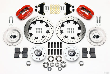 57-62 CORVETTE FULL DISC BRAKE KIT,12" DRILLED ROTORS,RED CALIPERS