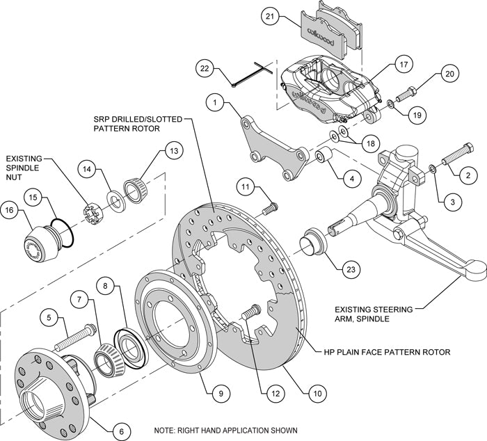 1956 CORVETTE FULL DISC BRAKE KIT,12" DRILLED ROTORS,RED CALIPERS