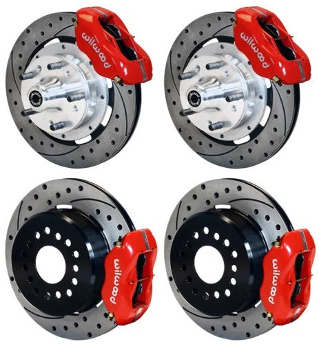 1956 CORVETTE FULL DISC BRAKE KIT,12" DRILLED ROTORS,RED CALIPERS