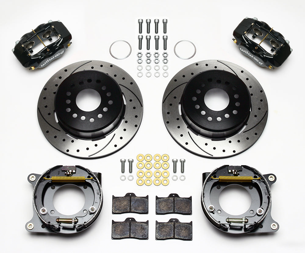 57-62 CORVETTE FULL DISC BRAKE KIT,12" DRILLED ROTORS,BLACK CALIPERS