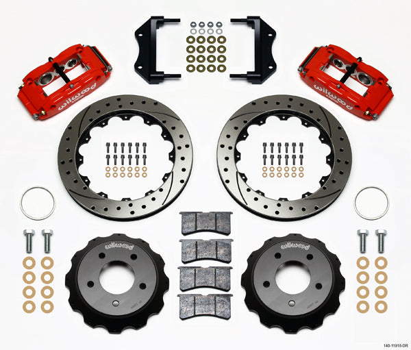 85-87 CORVETTE,FULL DISC BRAKE KIT,13" DRILLED,RED CALIPERS