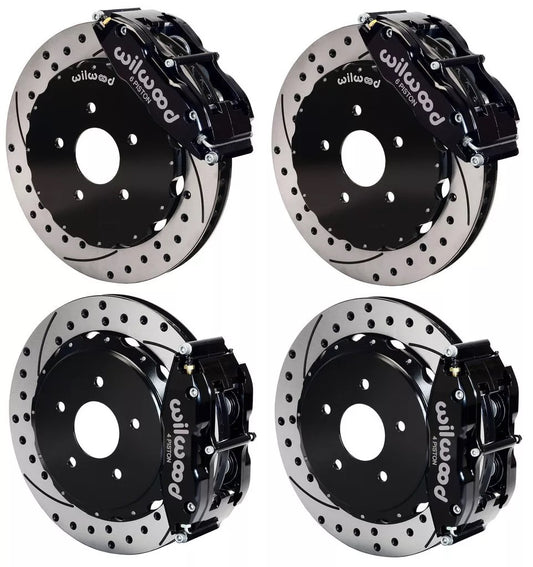 85-87 CORVETTE,FULL DISC BRAKE KIT,13" DRILLED,BLACK CALIPERS