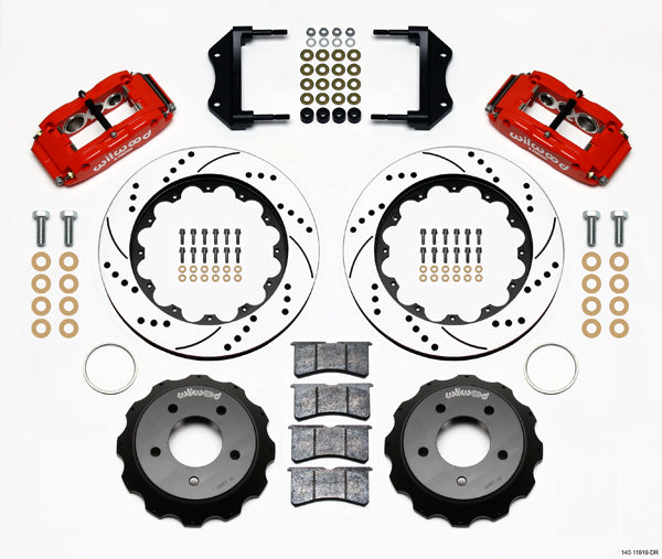 85-87 CORVETTE,FULL DISC BRAKE KIT,14"/13" DRILLED,RED CALIPERS