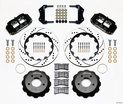 85-87 CORVETTE,FULL DISC BRAKE KIT,14"/13" DRILLED,BLACK CALIPERS