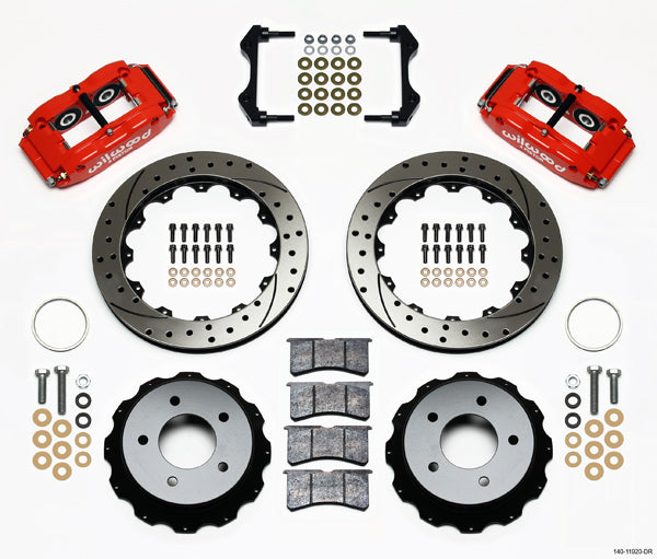 85-87 CORVETTE,FULL DISC BRAKE KIT,13" DRILLED,RED CALIPERS