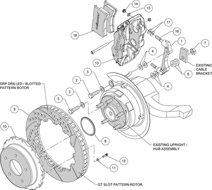 85-87 CORVETTE,FULL DISC BRAKE KIT,14"/13" ROTORS,RED CALIPERS