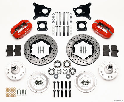 71-74 AMC FULL DISC BRAKE KIT,11" DRILLED ROTORS,RED CALIPERS