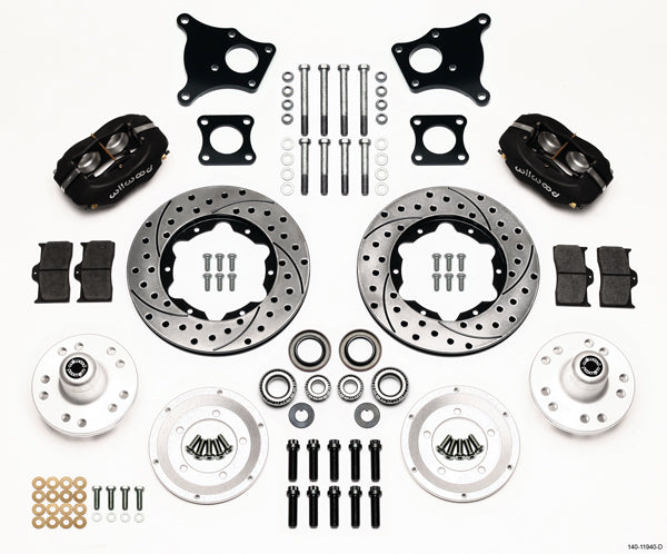 71-74 AMC FULL DISC BRAKE KIT,11" DRILLED ROTORS,BLACK CALIPERS