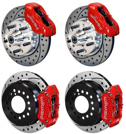 71-74 AMC FULL DISC BRAKE KIT,11" DRILLED ROTORS,RED CALIPERS