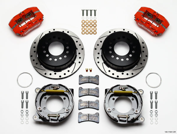 71-74 AMC FULL DISC BRAKE KIT,11" DRILLED ROTORS,RED CALIPERS