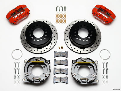 71-74 AMC FULL DISC BRAKE KIT,11" DRILLED ROTORS,RED CALIPERS