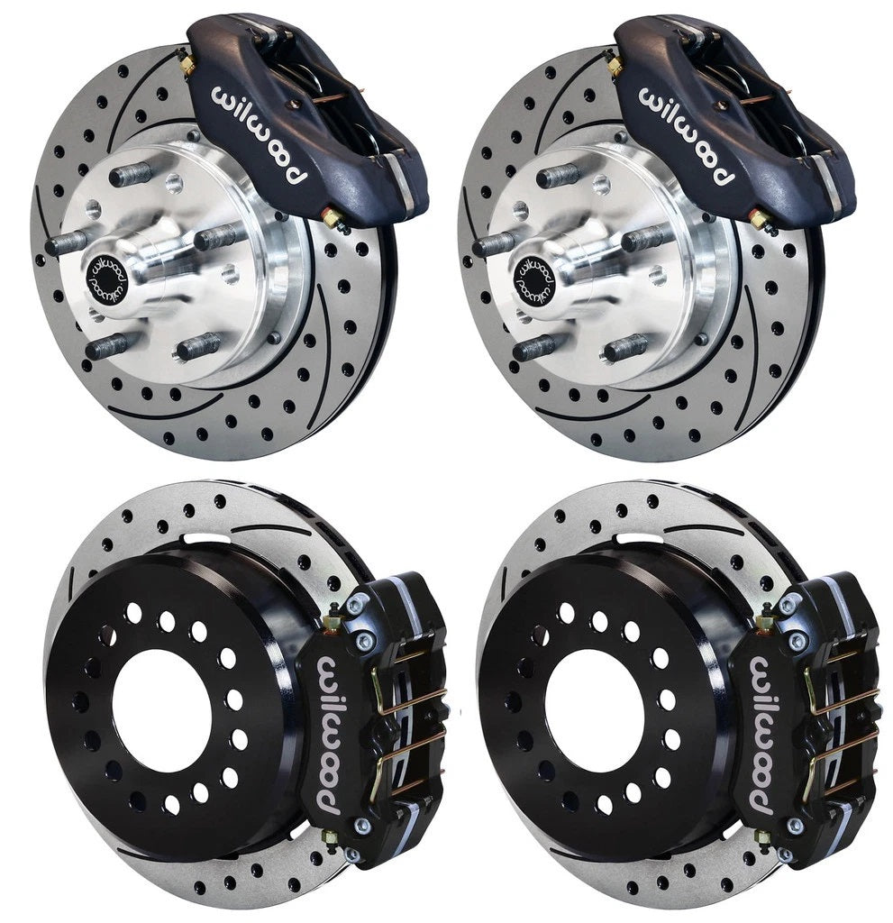 65-68 IMPALA FULL DISC BRAKE KIT,11" DRILLED ROTORS,BLACK CALIPERS