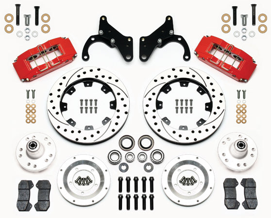 65-68 IMPALA FULL DISC BRAKE KIT,12" DRILLED ROTORS,RED CALIPERS