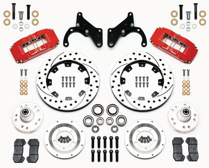 65-68 IMPALA FULL DISC BRAKE KIT,12" DRILLED ROTORS,RED CALIPERS