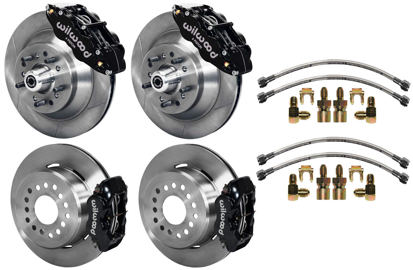 64-74 GM DISC BRAKE KIT,FRONT 13" & REAR 12" ROTORS WITH LINES,BLACK CALIPERS