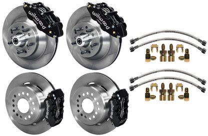 64-74 GM DISC BRAKE KIT,FRONT 13" & REAR 12" ROTORS WITH LINES,BLACK CALIPERS