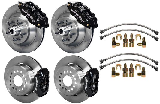 64-74 GM DISC BRAKE KIT,FRONT 13" & REAR 12" ROTORS WITH LINES,BLACK CALIPERS