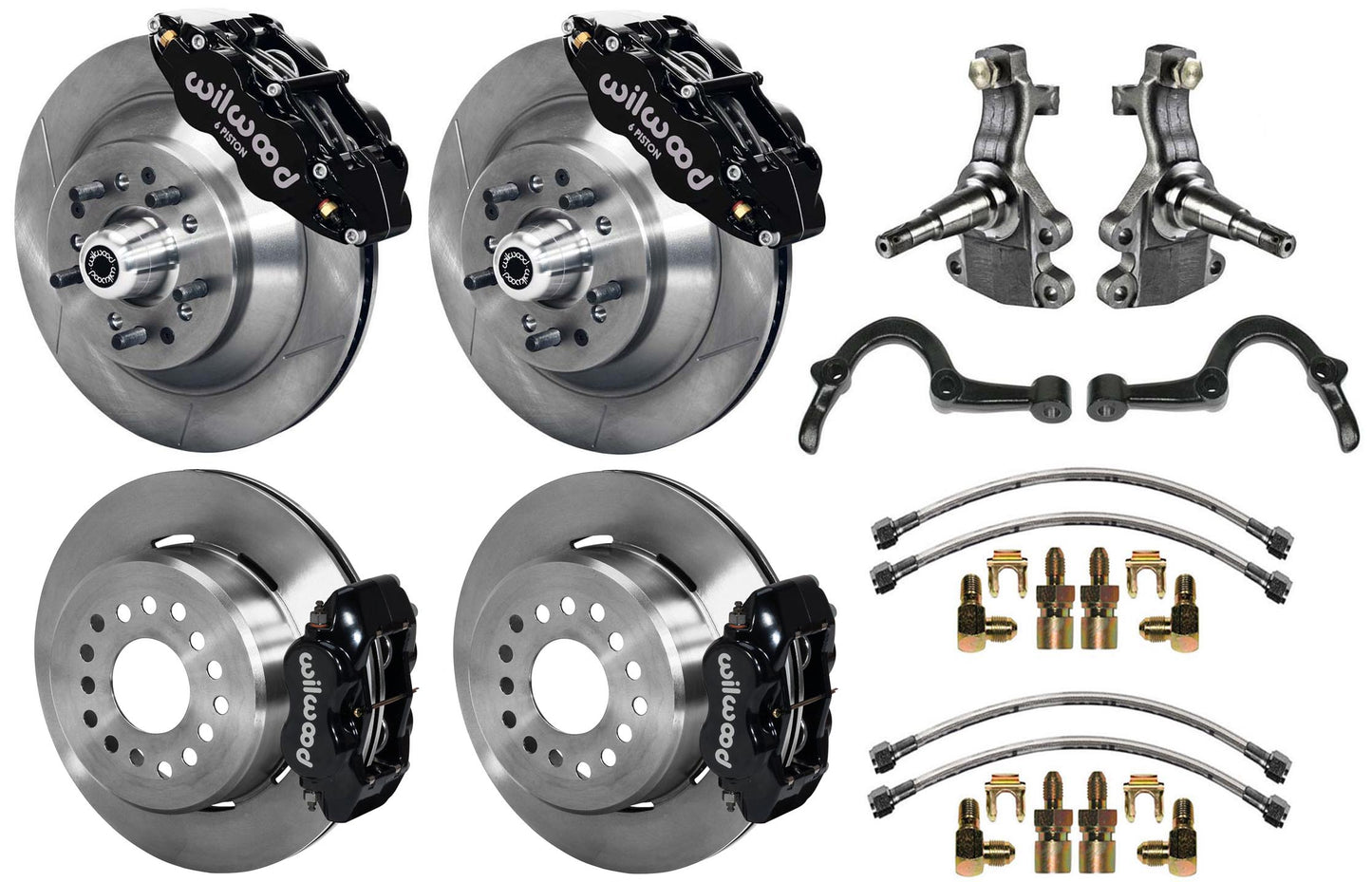 64-72 GM A-BODY FULL DISC BRAKE,2" DROP SPINDLES,ARMS,FRONT 13",REAR 12",BLACK