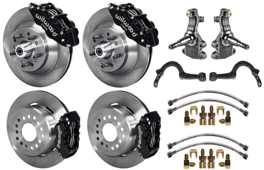 64-72 GM A-BODY FULL DISC BRAKE,2" DROP SPINDLES,ARMS,FRONT 13",REAR 12",BLACK