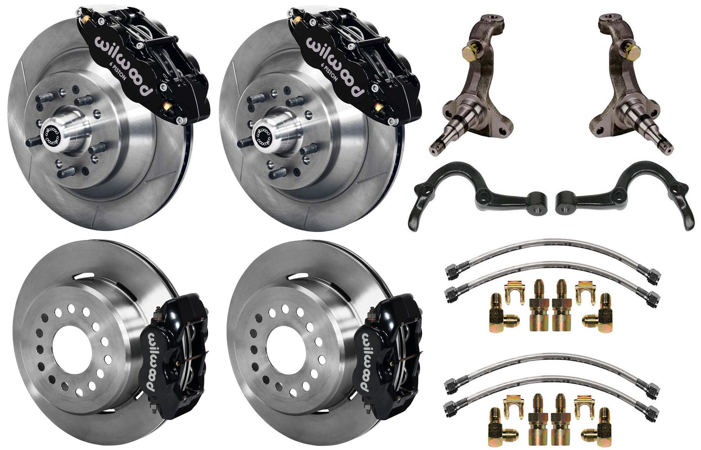64-72 GM A-BODY FULL DISC BRAKE,STOCK SPINDLES,ARMS,FRONT 13",REAR 12",BLACK