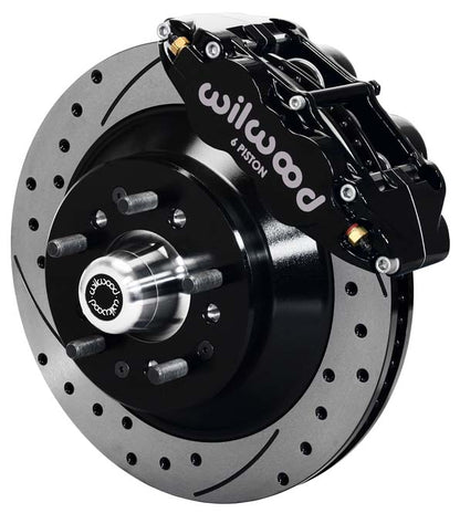 64-74 GM FRONT DISC BRAKE KIT,13" 1-PC. DRILLED ROTORS,6 PISTON SUPERLITE BLACK