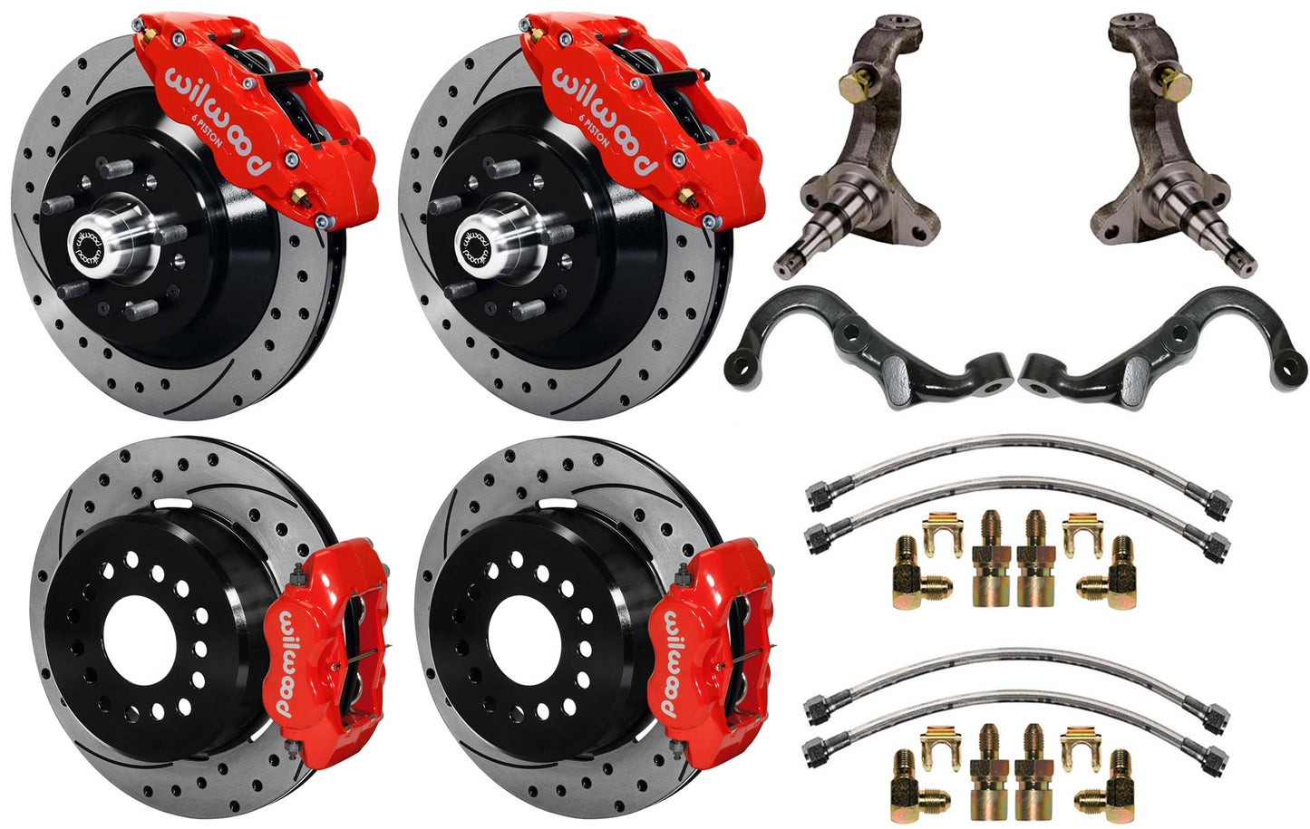 67-69 GM F-BODY FULL DISC BRAKE,STOCK SPINDLES,ARMS,FRONT 13",REAR 12" DRILL,RED