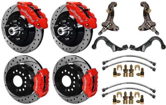 67-69 GM F-BODY FULL DISC BRAKE,STOCK SPINDLES,ARMS,FRONT 13",REAR 12" DRILL,RED