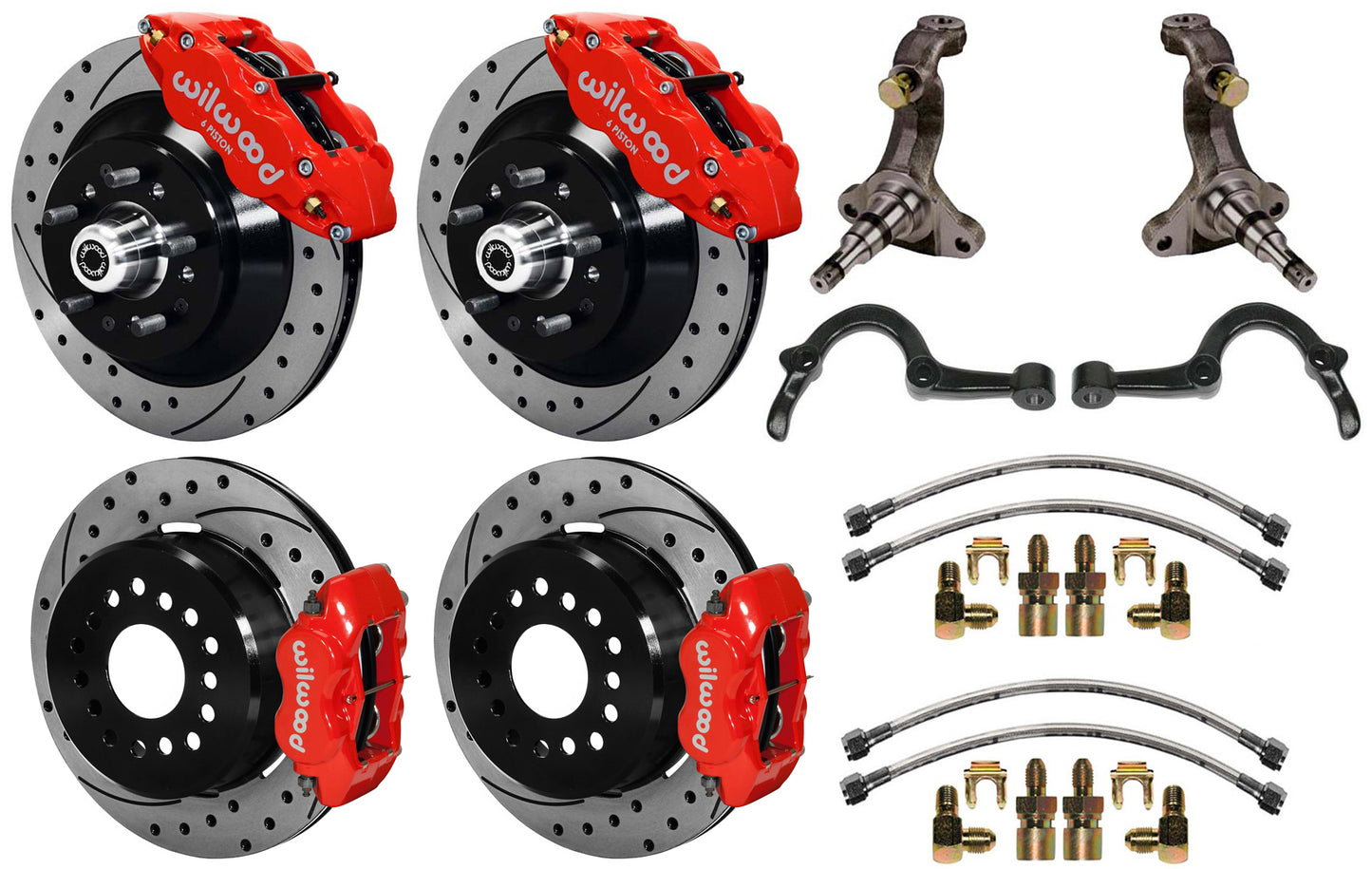 64-72 GM A-BODY FULL DISC BRAKE,STOCK SPINDLES,ARMS,FRONT 13",REAR 12" DRILL,RED