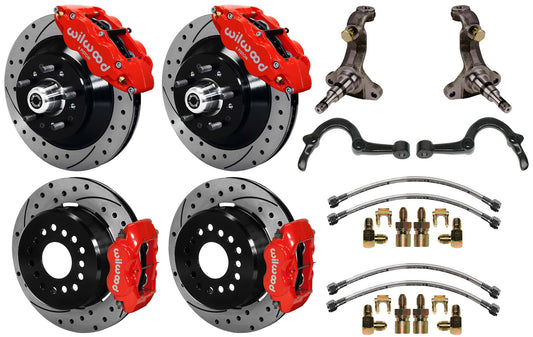 64-72 GM A-BODY FULL DISC BRAKE,STOCK SPINDLES,ARMS,FRONT 13",REAR 12" DRILL,RED