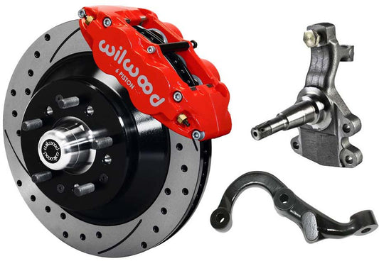 67-69 GM F-BODY FRONT DISC BRAKE KIT & 2" DROP SPINDLES & ARMS,13" DRILLED,RED