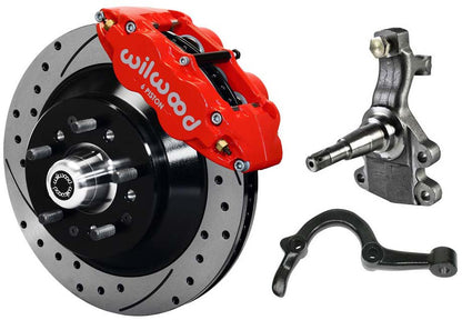 64-72 GM A-BODY FRONT DISC BRAKE KIT & 2" DROP SPINDLES & ARMS,13" DRILLED,RED