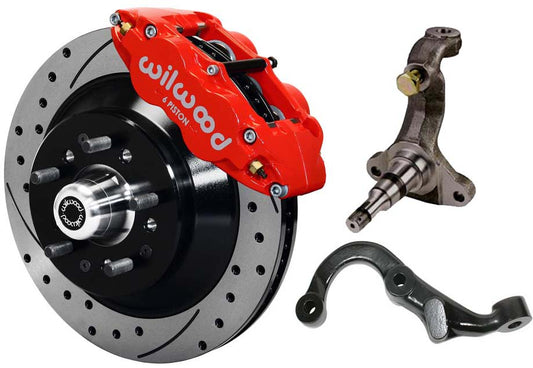 67-69 GM F-BODY FRONT DISC BRAKE KIT & STOCK SPINDLES & ARMS,13" DRILLED,RED