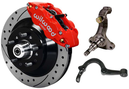 64-72 GM A-BODY FRONT DISC BRAKE KIT & STOCK SPINDLES & ARMS,13" DRILLED,RED