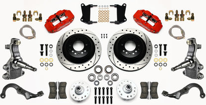 67-69 GM F-BODY FRONT DISC BRAKE KIT & 2" DROP SPINDLES & ARMS,13" DRILLED,RED