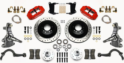 64-72 GM A-BODY FULL DISC BRAKE KIT & 2" DROP SPINDLES & ARMS,13" DRILLED,RED
