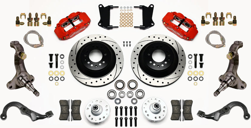 67-69 GM F-BODY FRONT DISC BRAKE KIT & STOCK SPINDLES & ARMS,13" DRILLED,RED