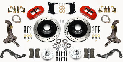 67-69 GM F-BODY FULL DISC BRAKE KIT & STOCK SPINDLES & ARMS,13" DRILLED,RED