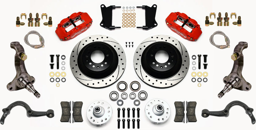 64-72 GM A-BODY FULL DISC BRAKE,STOCK SPINDLES,ARMS,FRONT 13",REAR 12" DRILL,RED