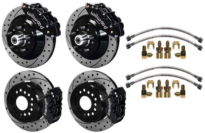 64-74 GM DISC BRAKE KIT,FRONT 13" & REAR 12" DRILLED ROTORS WITH LINES,BLACK CAL