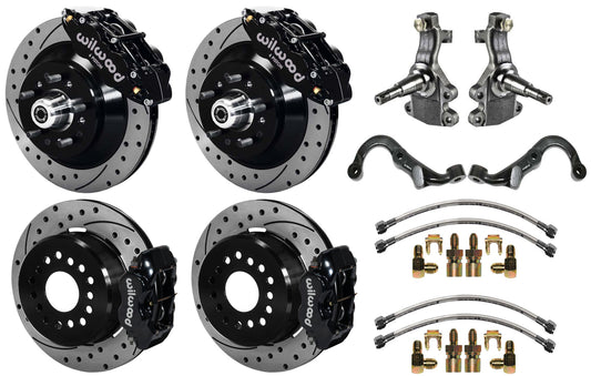 67-69 GM F-BODY FULL DISC BRAKE,2" DROP SPINDLES,ARMS,FRONT 13",REAR 12" DRL,BLK