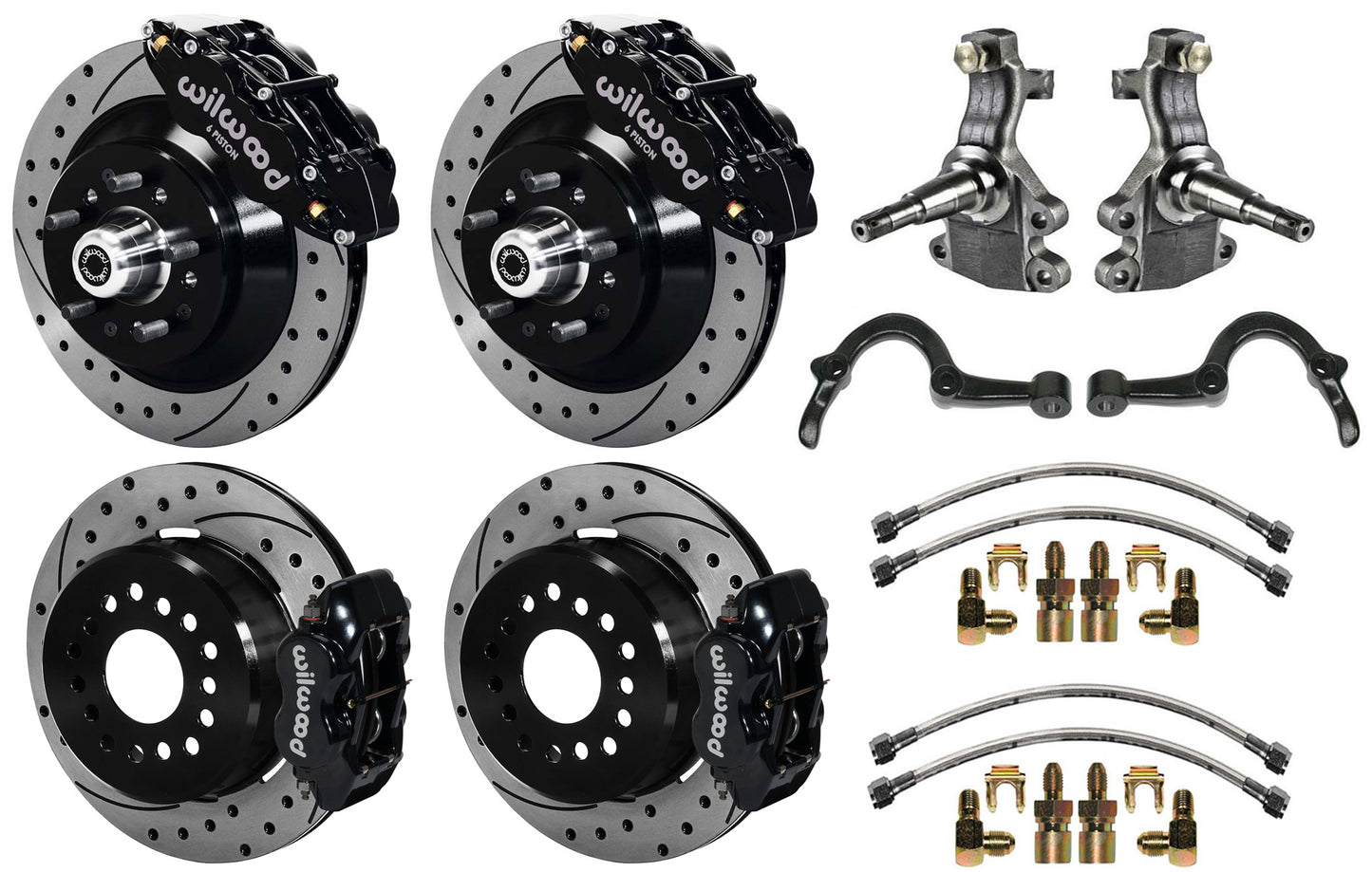 64-72 GM A-BODY FULL DISC BRAKE,2" DROP SPINDLES,ARMS,FRONT 13",REAR 12" DRL,BLK
