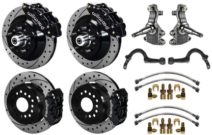 64-72 GM A-BODY FULL DISC BRAKE,2" DROP SPINDLES,ARMS,FRONT 13",REAR 12" DRL,BLK
