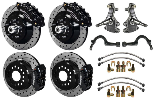 64-72 GM A-BODY FULL DISC BRAKE,2" DROP SPINDLES,ARMS,FRONT 13",REAR 12" DRL,BLK