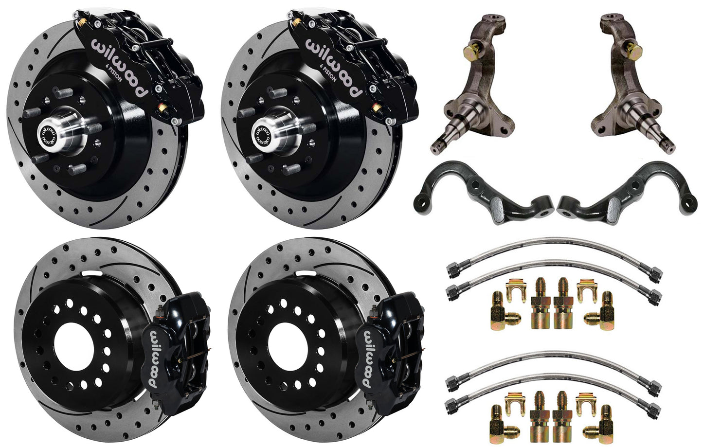 67-69 GM F-BODY FULL DISC BRAKE,STOCK SPINDLES,ARMS,FRONT 13",REAR 12" DRILL,BLK