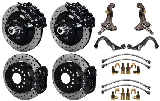 67-69 GM F-BODY FULL DISC BRAKE,STOCK SPINDLES,ARMS,FRONT 13",REAR 12" DRILL,BLK