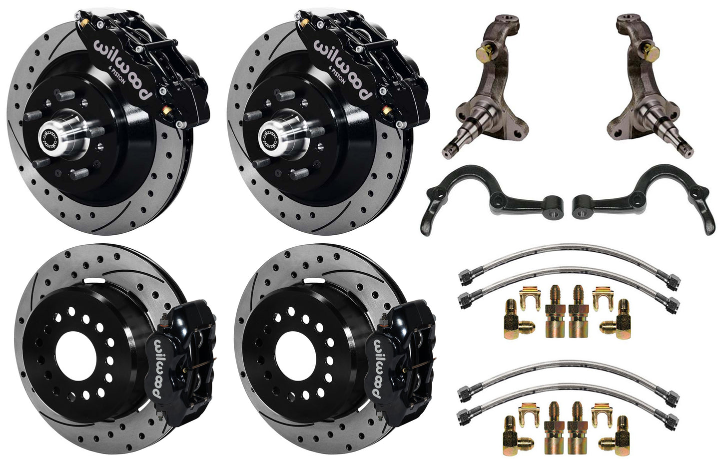 64-72 GM A-BODY FULL DISC BRAKE,STOCK SPINDLES,ARMS,FRONT 13",REAR 12" DRILL,BLK