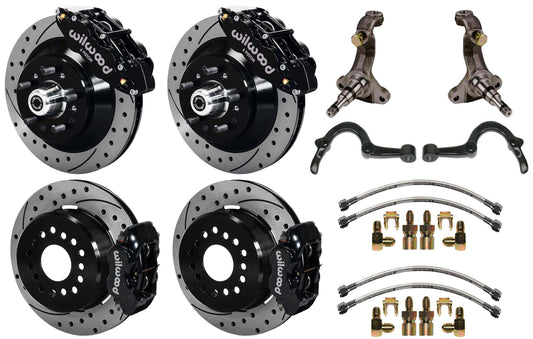64-72 GM A-BODY FULL DISC BRAKE,STOCK SPINDLES,ARMS,FRONT 13",REAR 12" DRILL,BLK