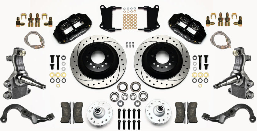 67-69 GM F-BODY FULL DISC BRAKE KIT & 2" DROP SPINDLES & ARMS,13" DRILLED,BLACK