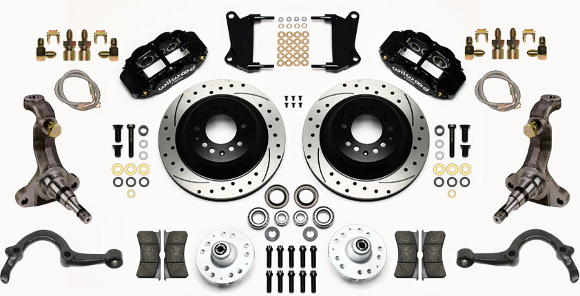 64-72 GM A-BODY FULL DISC BRAKE KIT & STOCK SPINDLES & ARMS,13" DRILLED,BLACK